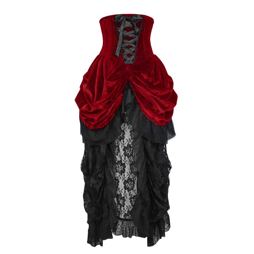 Attitude Corsets - Burlesque underbust corset Hoch niedriger Rock - Rot/Schwarz